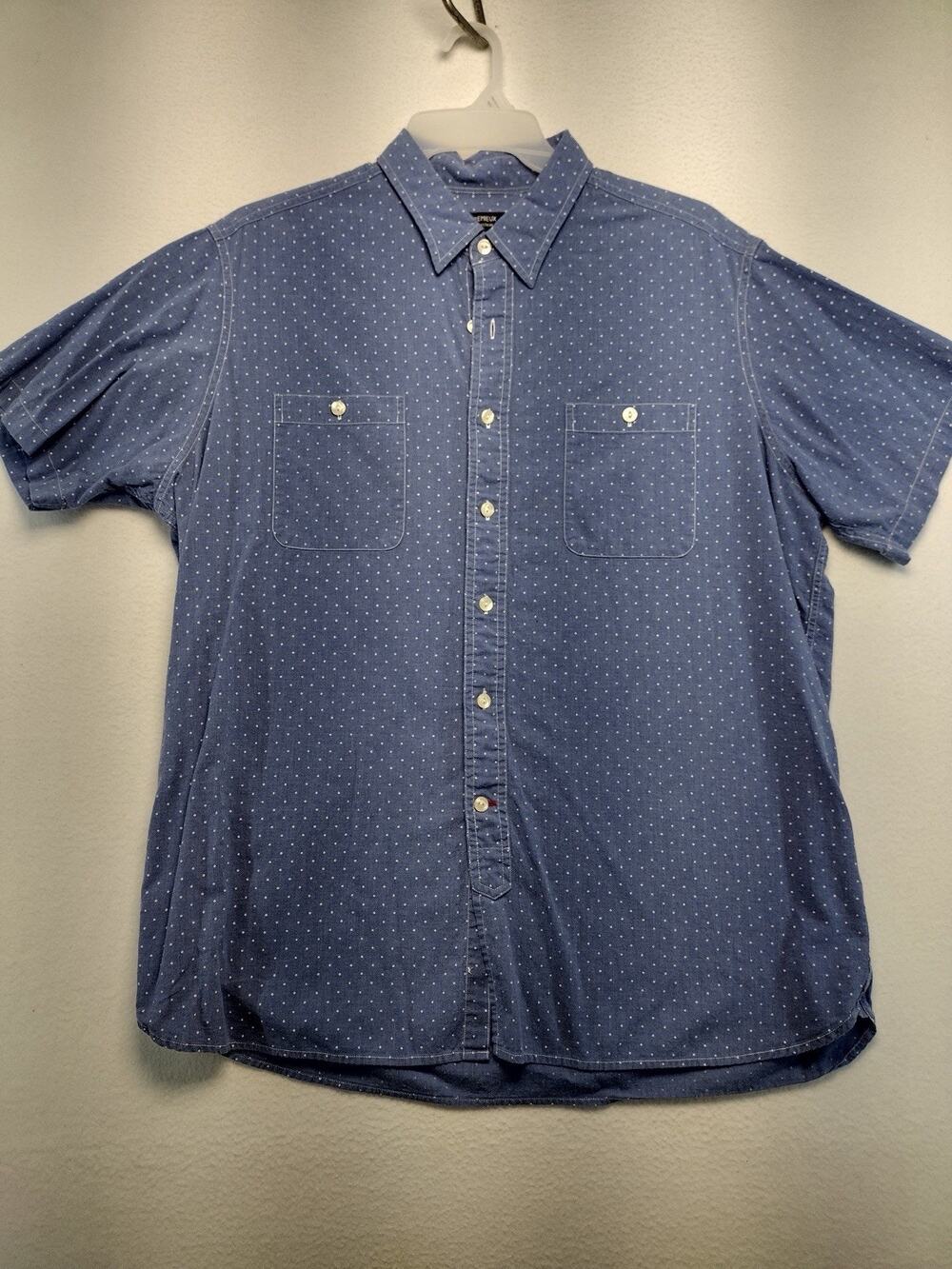 Cremieux Classics Short Sleeve XL Button Up Shirt Blue With Dots Preppy
